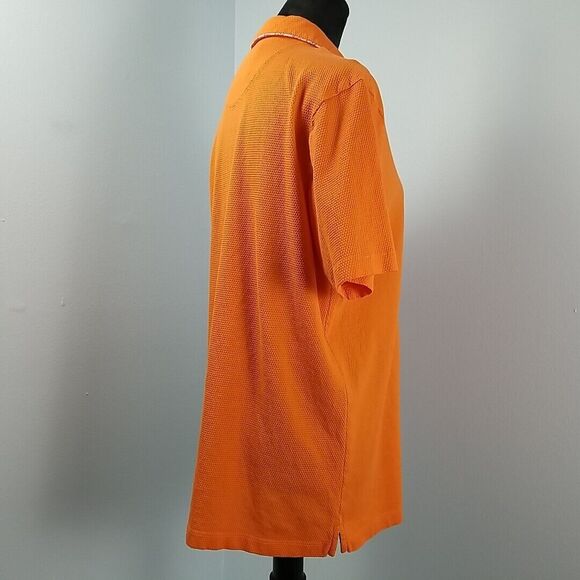 Visconti Black 1/4 Button Polo Shirt Mens XL Orange w/ Print Jacquard Interlock - Picture 5 of 7